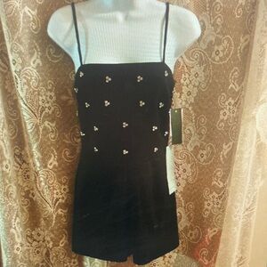 Black Embellished Spaghetti Strap Mini Dress